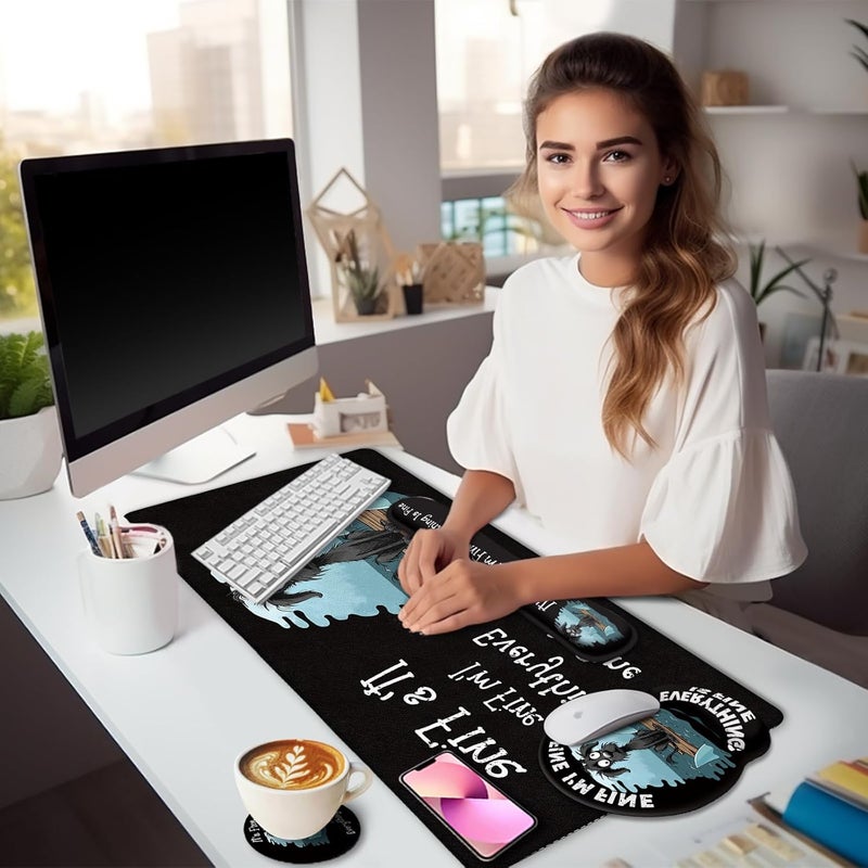 LIMKRIAN Funny Dog Mouse Pad Set Large Desk Mat With Wrist Rest for Gaming, Ergonomic Mousepad, Keyboard Mat, Cup Coaster Set, Office Accessories - It's Fine - Image 2